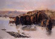 Charles M Russell The Buffalo Herd oil